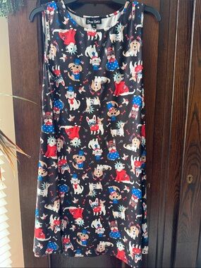 Dress Works Black Sleeveless Midi Dress with USA Patriotic Print